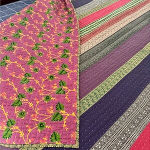 Vibrant Reversible Kantha Quilt with Floral and Striped Patterns - Rare